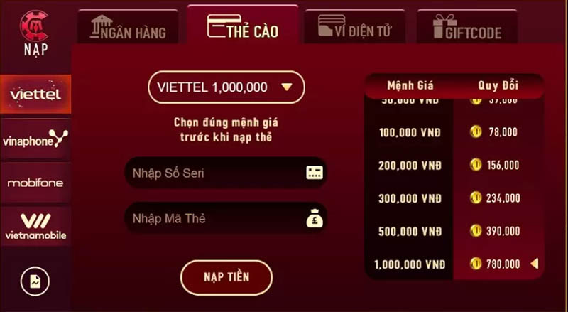 Gửi tiền bằng thẻ cào có thao tác đơn giản